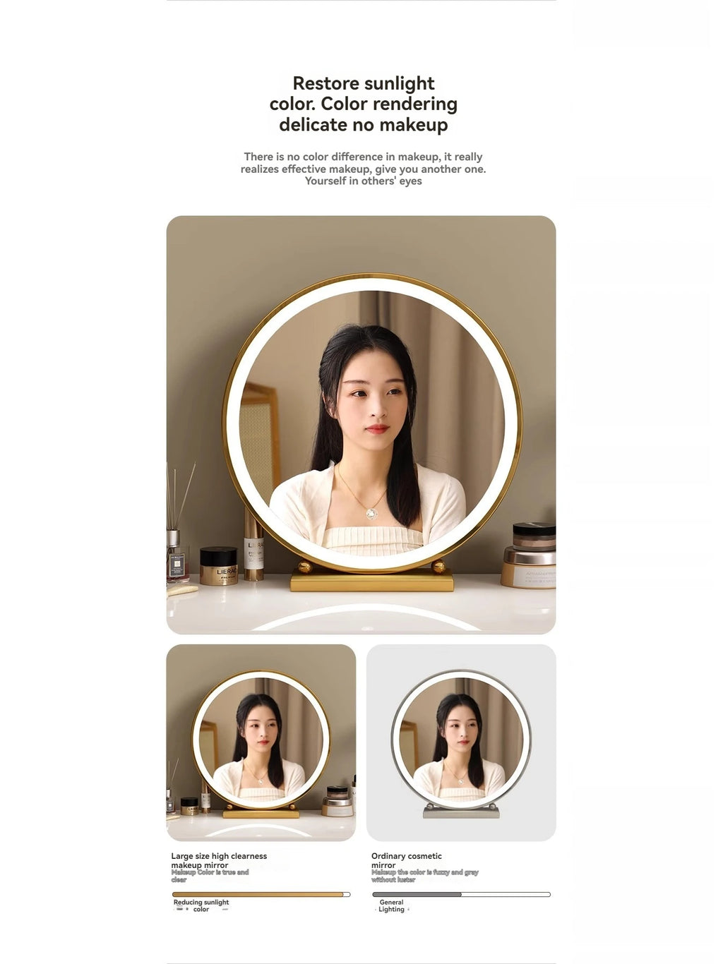 LED Lighted Circular Makeup Mirror | Rotating Vanity Mirror Lighted Vanity Mirror QXL