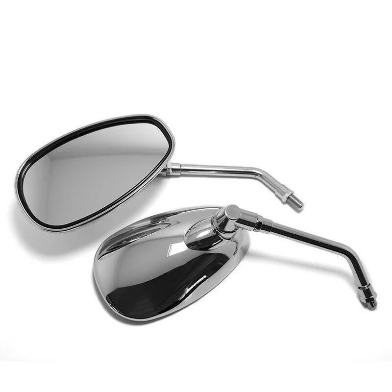 Chrome Oval Retro Motorcycle Mirrors | 10mm Thread Pair Motorcycle Side Mirrors QXL