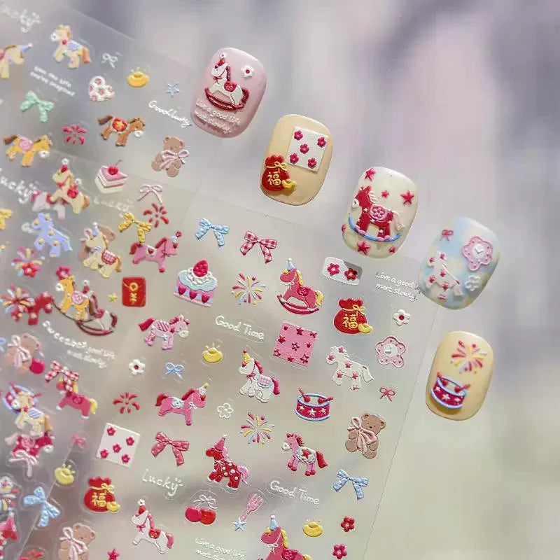 Nail Art Stickers – Horse, Bear, Florals & CNY Charms Sheet Nail Art Stickers QXL