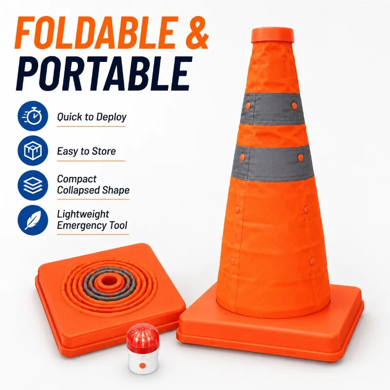 Collapsible Reflective Traffic Cone | Portable Safety 30–70cm Collapsible Safety Cone QXL