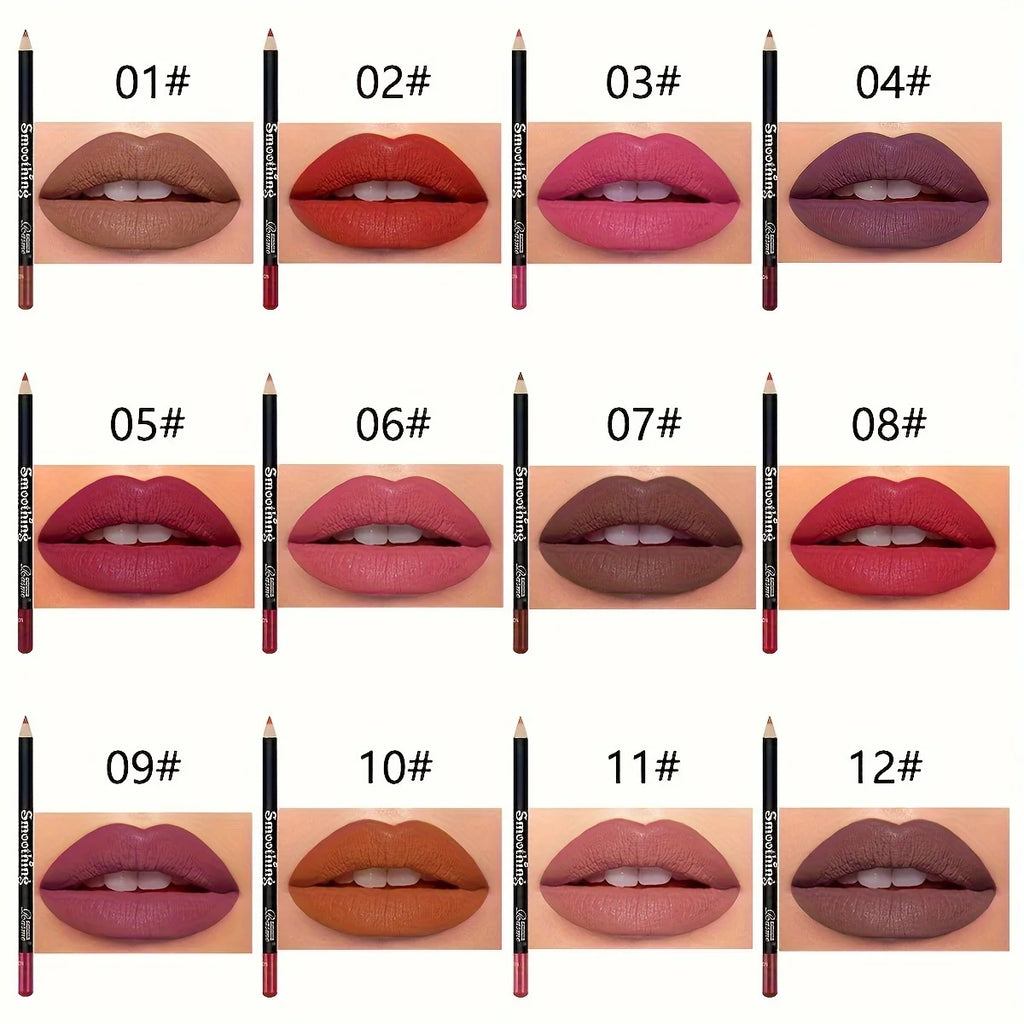 12-Pc Matte Lipstick & Lip Liner Set | Long-Lasting Waterproof Lip Cosmetics Set QXL