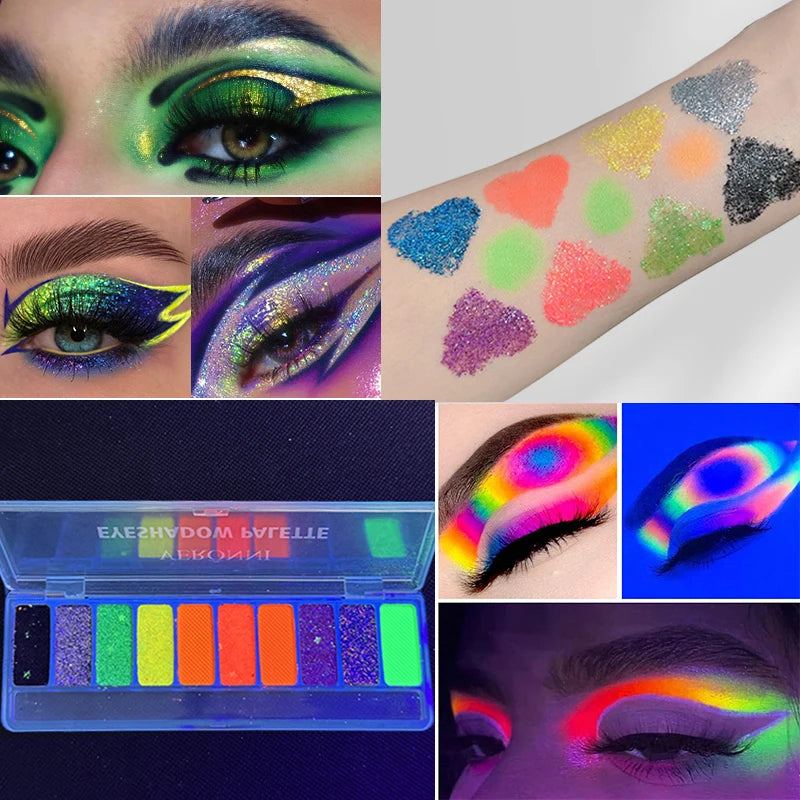 10-Color Neon UV Glow Face Paint & Eyeshadow Palette UV Glow Face Paint QXL
