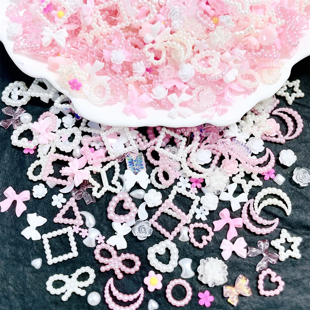 50-Pack 3D Kawaii Resin Nail Art Charms | Pink DIY Decor Nail Art Charms QXL