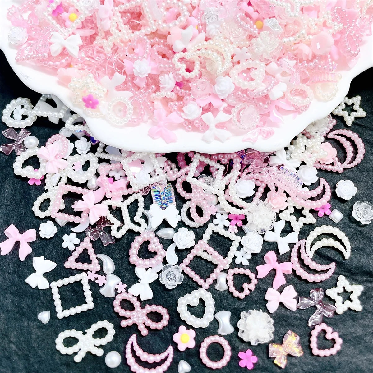 50-Pack 3D Kawaii Resin Nail Art Charms | Pink DIY Decor Nail Art Charms QXL
