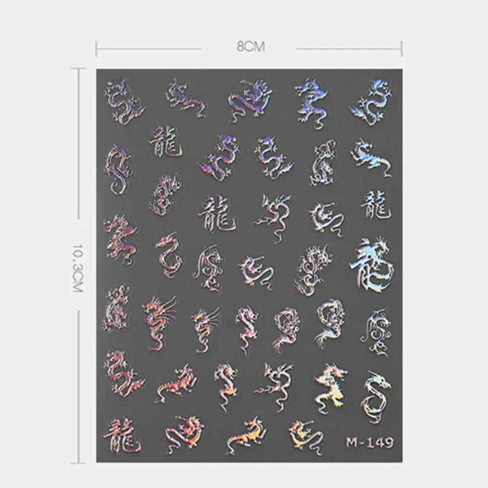 3D Dragon Metallic Nail Stickers | Gold & Silver Mirror Decals Nail Art Stickers QXL