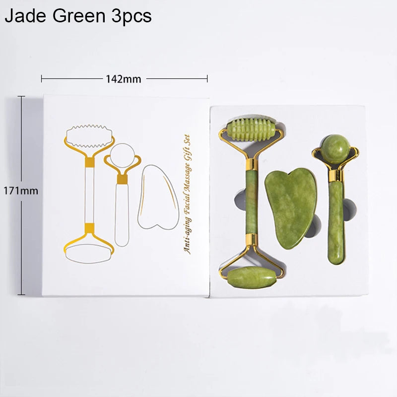 Heart-Shaped Gua Sha & Facial Roller Set – 2-Pc Skincare Kit Gua Sha Roller Set QXL jade green 3pcs