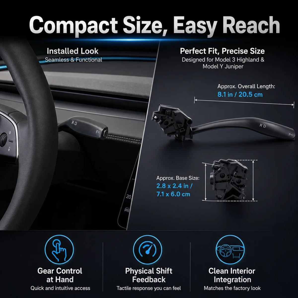 Physical Gear Shift Stalk for Tesla Model 3 Highland & Model Y Gear Stalk Retrofit Kit QXL