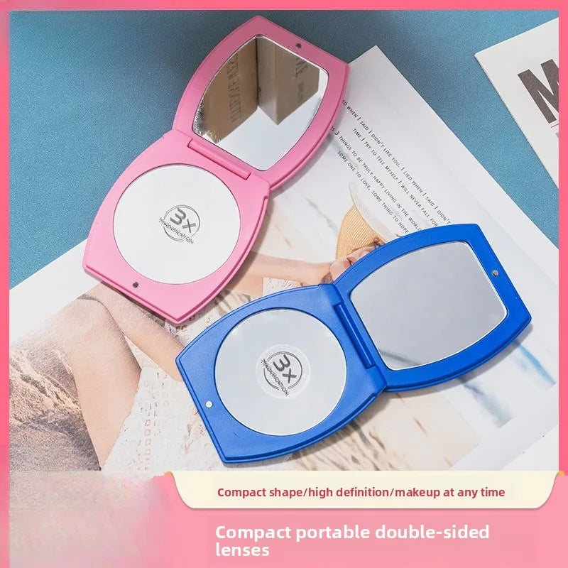 Portable Folding Double-Sided Makeup Mirror | 3X Magnification Compact Makeup Mirror QXL
