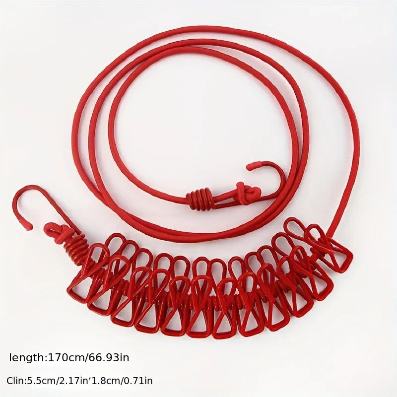 Retractable Clothesline with 12 Clips | Windproof Travel Drying Rope Retractable Clothesline QXL