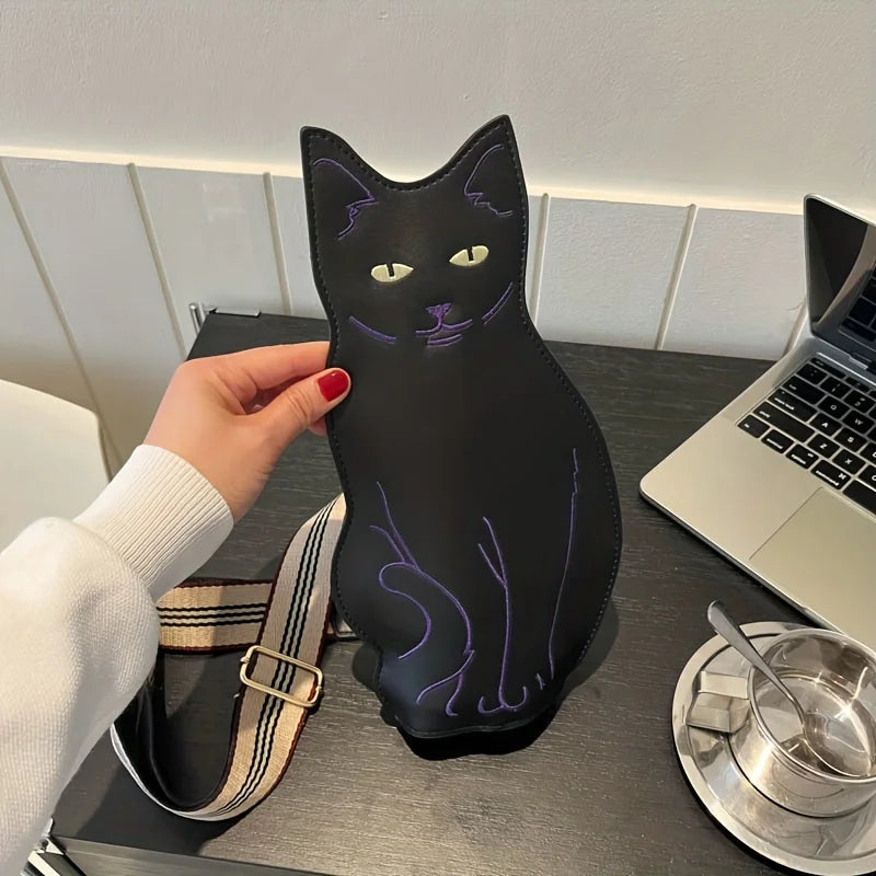 Black Cat Crossbody Chest Bag | Cute Anime PU Leather Crossbody Chest Bag QXL PURPLE