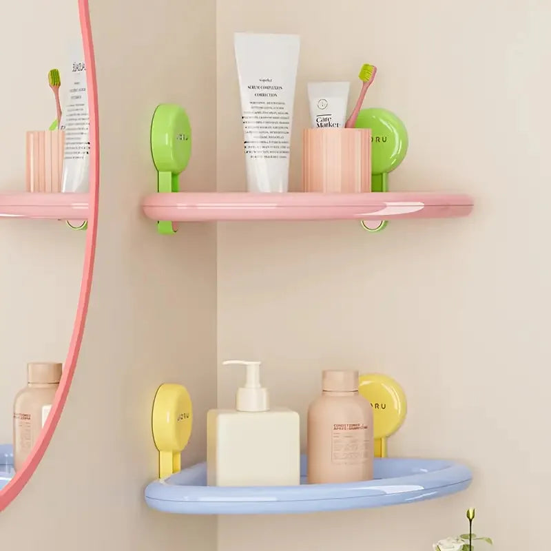 Wall-Mount Suction Cup Corner Shelf – No-Drill Bathroom Rack Bathroom Corner Shelf QXL