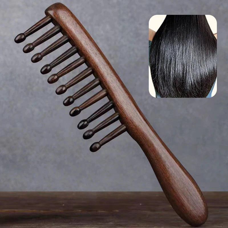 Natural Wood Wide Tooth Massage Comb – Anti-Static, No-Snag Hair Massage Comb QXL