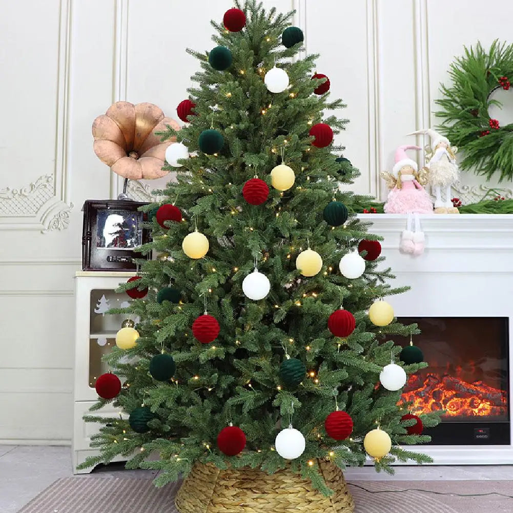 12-Pack Flocked Velvet Christmas Ball Ornaments 6cm Red & Green Christmas Tree Ornaments QXL