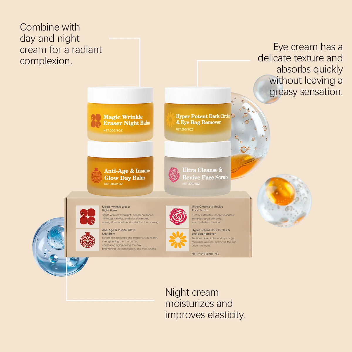Day & Night Face Cream Set – Hyaluronic Acid, Eye Cream & Scrub Face Cream Set QXL