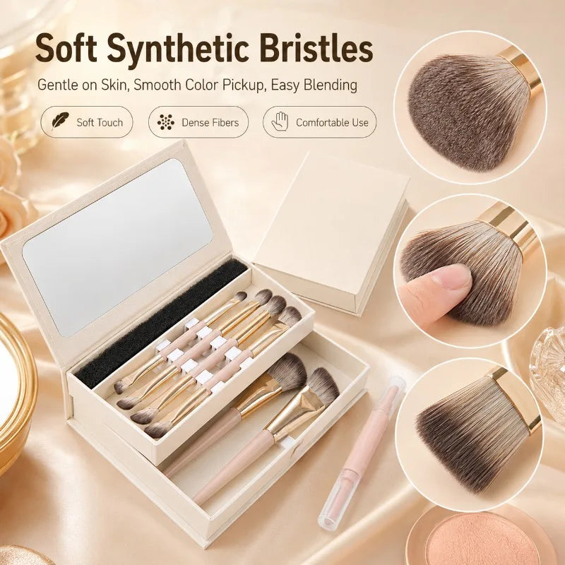 8-Piece Travel Makeup Brush Set with Mirror Storage Case Travel Makeup Brush Set QXL