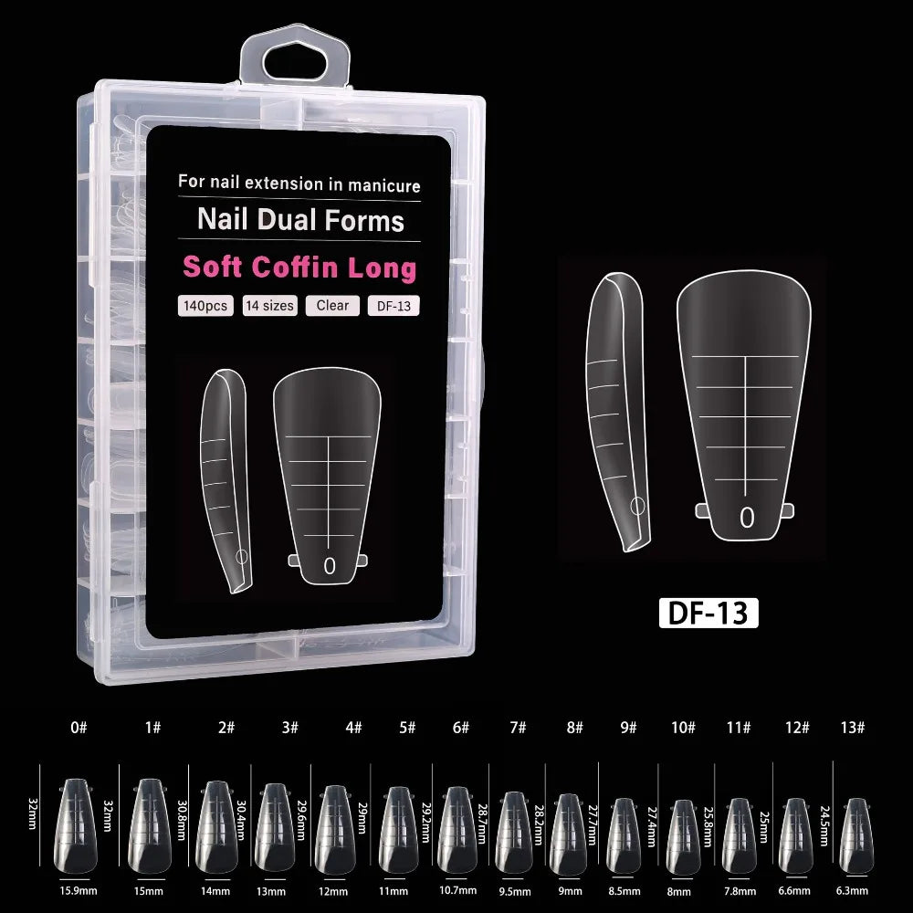 140-Pc French Nail Dual Form Molds | 14 Sizes, Reusable Nail Extension Molds QXL DF-13