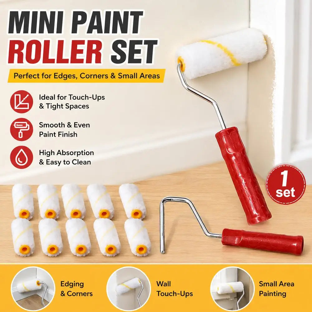 11-Piece Mini Paint Roller Kit | 10 Covers & Handle Paint Roller Kit QXL