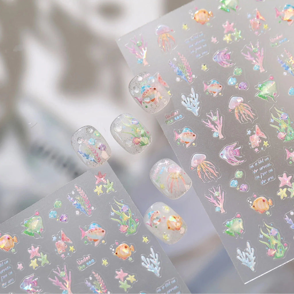 5D Ocean Nail Art Stickers – Jellyfish, Coral & Starfish Decals Nail Art Stickers QXL