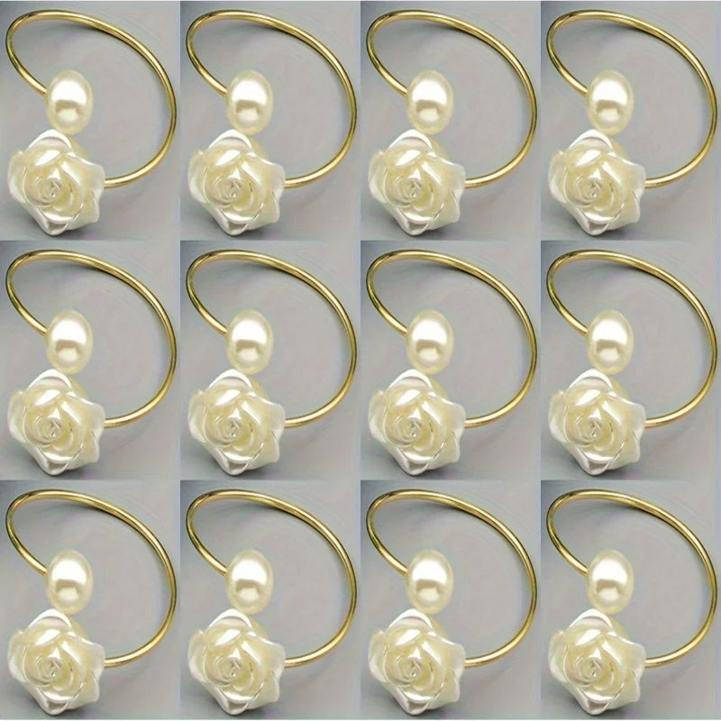 Floral Napkin Rings | White & Gold-Tone Elegant Table Decor Decorative Napkin Rings QXL