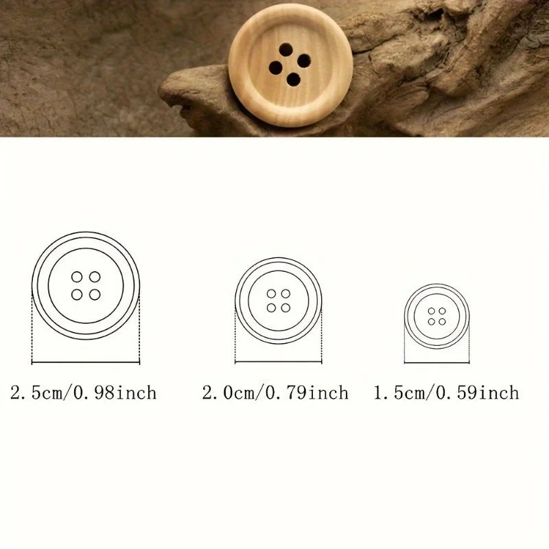 50-Pack Natural Wood 4-Hole Buttons for Sewing & Crafts Wood Sewing Buttons QXL