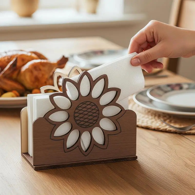Sunflower Wooden Napkin Holder | Farmhouse Table Decor Napkin Holder QXL