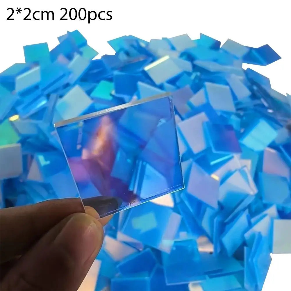 Iridescent Acrylic Square Tiles 100–300 Pcs | Holographic DIY Acrylic Craft Tiles QXL 2X2cm 200PCS