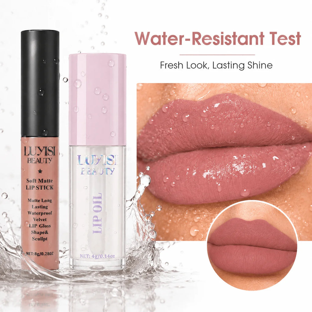 Lip Glaze & Lip Oil Combo | Hydrating Glass-Shine Lip Gloss Set Lip Gloss Set QXL