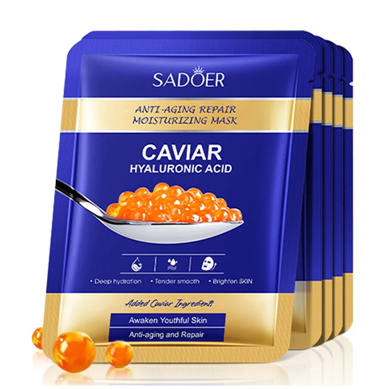 SADOER Caviar Hyaluronic Acid Face Masks 5-Pack | Brightening Hydrating Sheet Mask QXL Default Title