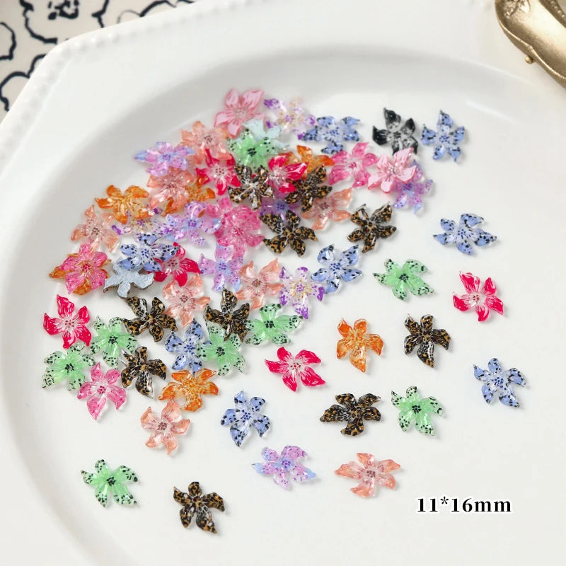 50-Pc 3D Resin Lily Flower Nail Charms | Ice Transparent DIY Nail Art Charms QXL