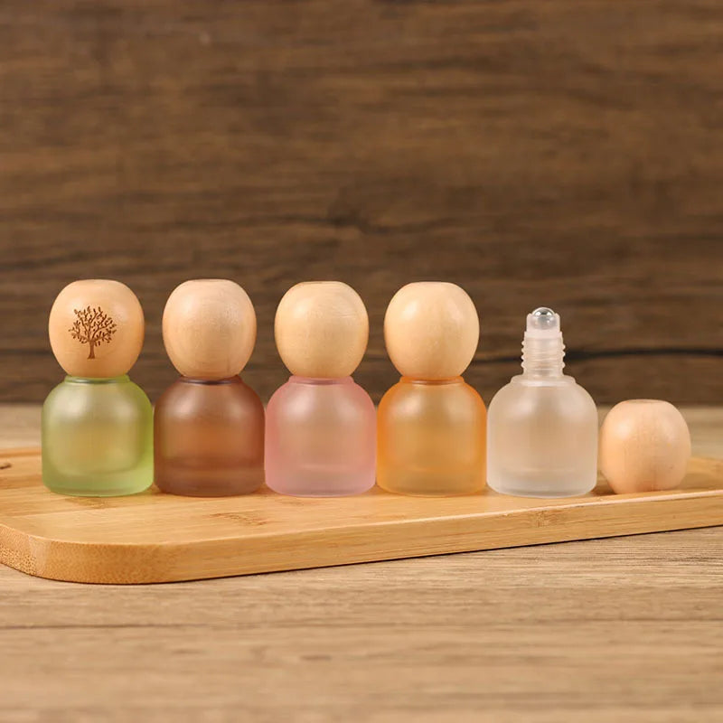 10ml Dark Glass Essential Oil Roller Bottle | Wooden Cap Essential Oil Roller Bottle QXL