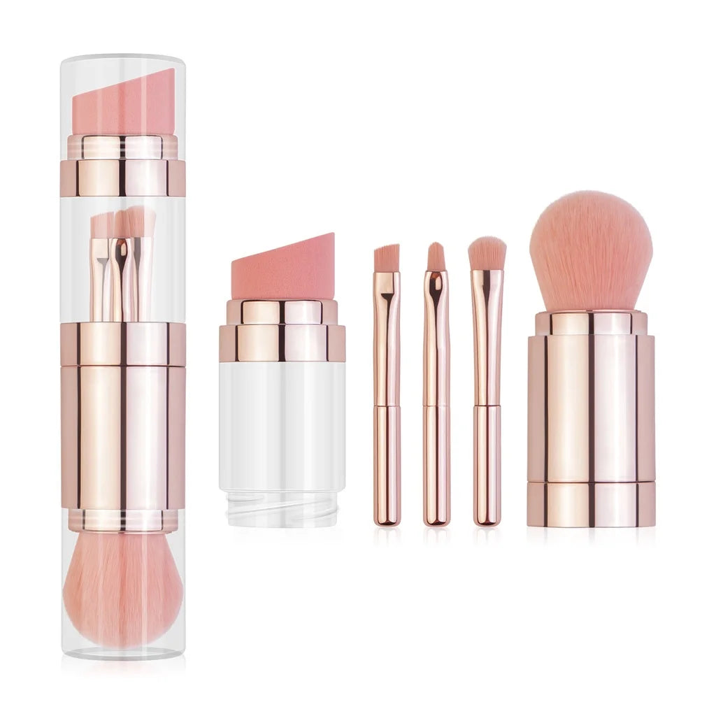 5-in-1 Detachable Travel Makeup Brush Set | Vegan Bristles Travel Makeup Brush Set QXL
