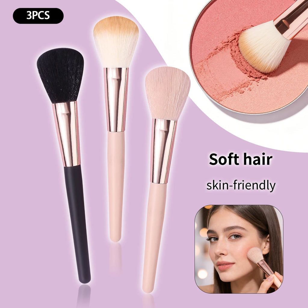 KOSSHOW 3-Piece Blush, Powder & Contour Makeup Brush Set Makeup Brush Set QXL