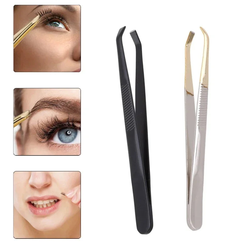 Curved Stainless Steel Eyebrow Tweezers | Half Gold Plated Eyebrow Tweezers QXL