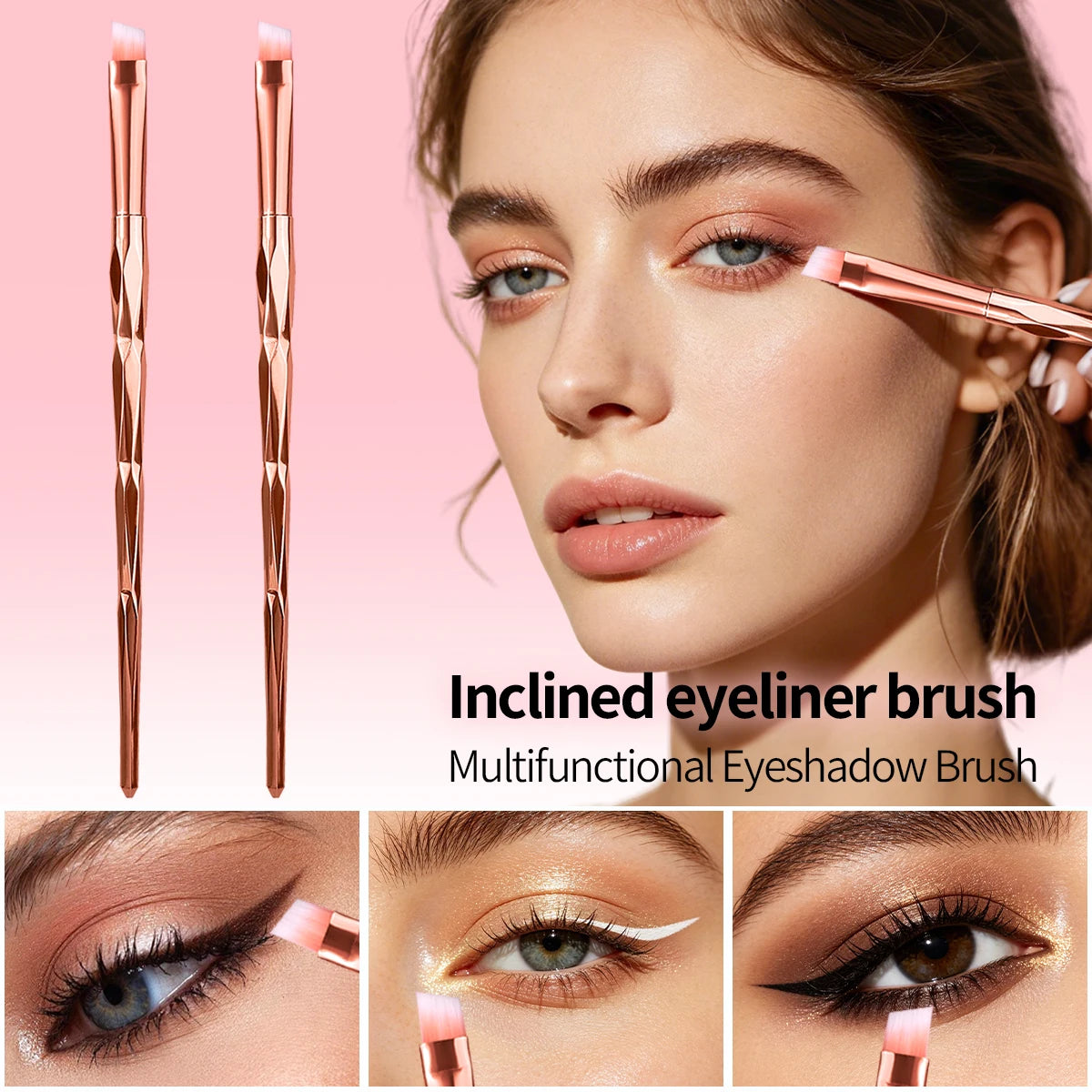 KOSSHOW 2-Pack Eyeliner & Eyeshadow Brushes – Diamond Handle Eye Makeup Brushes QXL Gold