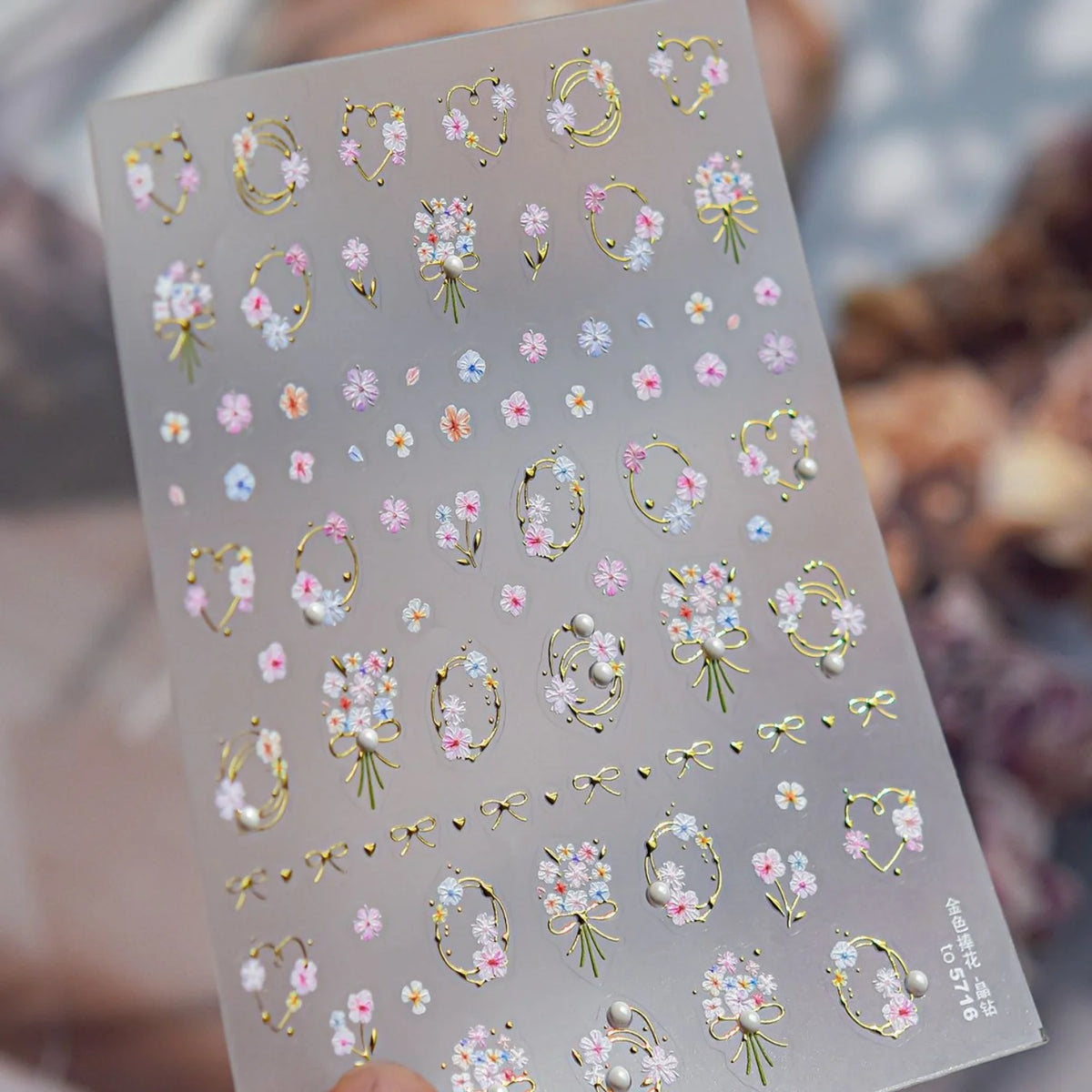 5D Gold Foil Floral Nail Stickers | French Bouquet Decals Nail Art Stickers QXL