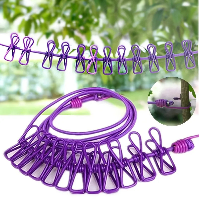 Retractable Clothesline with 12 Clips | Windproof Travel Drying Rope Retractable Clothesline QXL