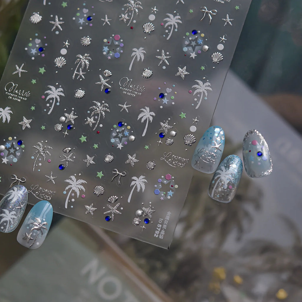 5D Summer Beach Nail Stickers | Tropical Foil Nail Art Decals Nail Art Stickers QXL