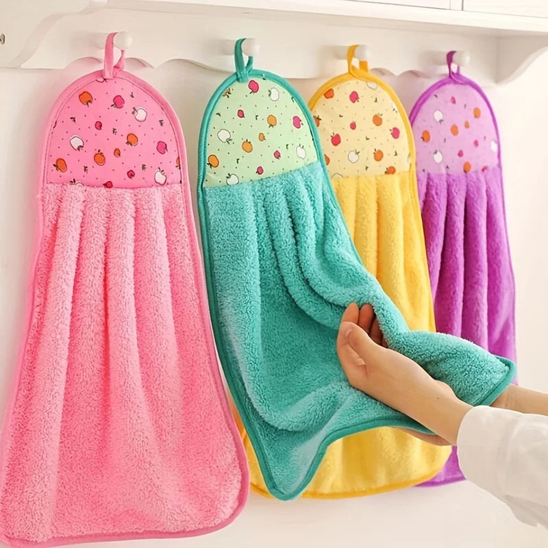 Coral Fleece Hanging Hand Towels | Cotton Dishcloths Kitchen Hand Towel QXL