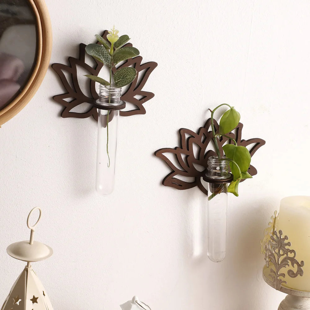 Lotus Wall-Mounted Test Tube Vase | Wooden Hydroponic Holder Wall Vase QXL