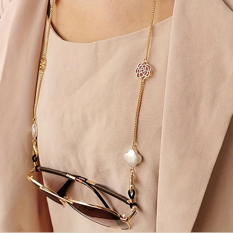 Camellia Flower Glasses Chain | Anti-Slip Eyewear Lanyard Glasses Chain Lanyard QXL