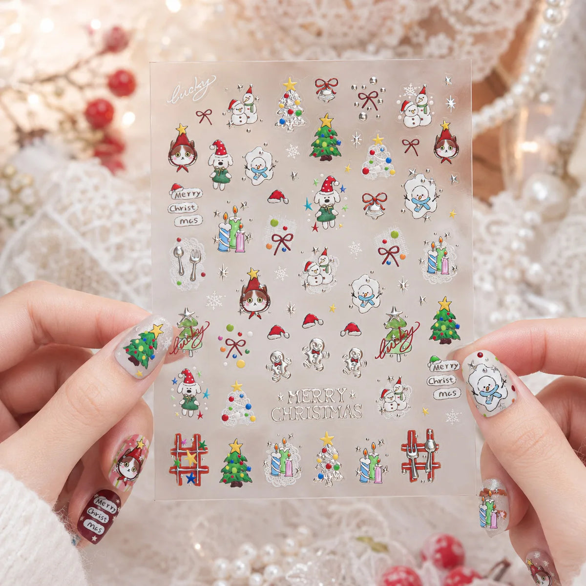 5D Christmas Nail Stickers | Snowman, Cat & Xmas Tree Decals Nail Stickers QXL