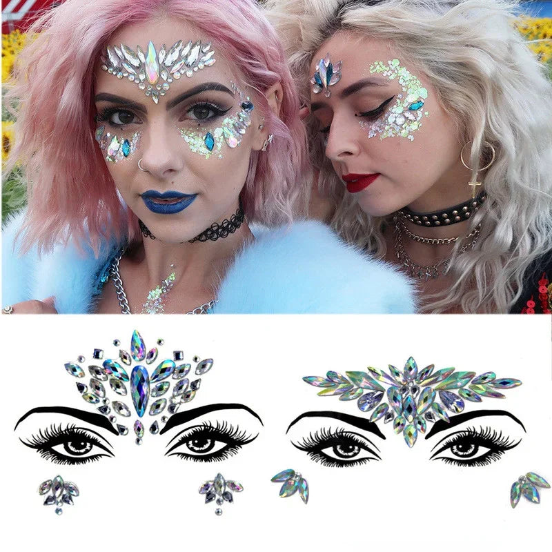 3D Rhinestone Face Jewels & Body Gem Stickers | Party Makeup Face Gem Stickers QXL