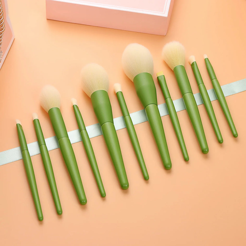 11-Pc Green Handle Makeup Brush Set | Powder Blush & Eyeshadow Makeup Brush Set QXL