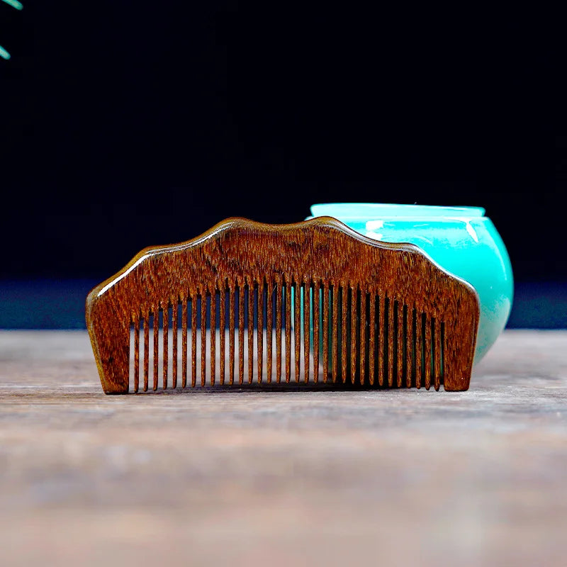 Green Sandalwood Fine Tooth Wooden Comb | Anti-Static Detangler Wooden Hair Comb QXL