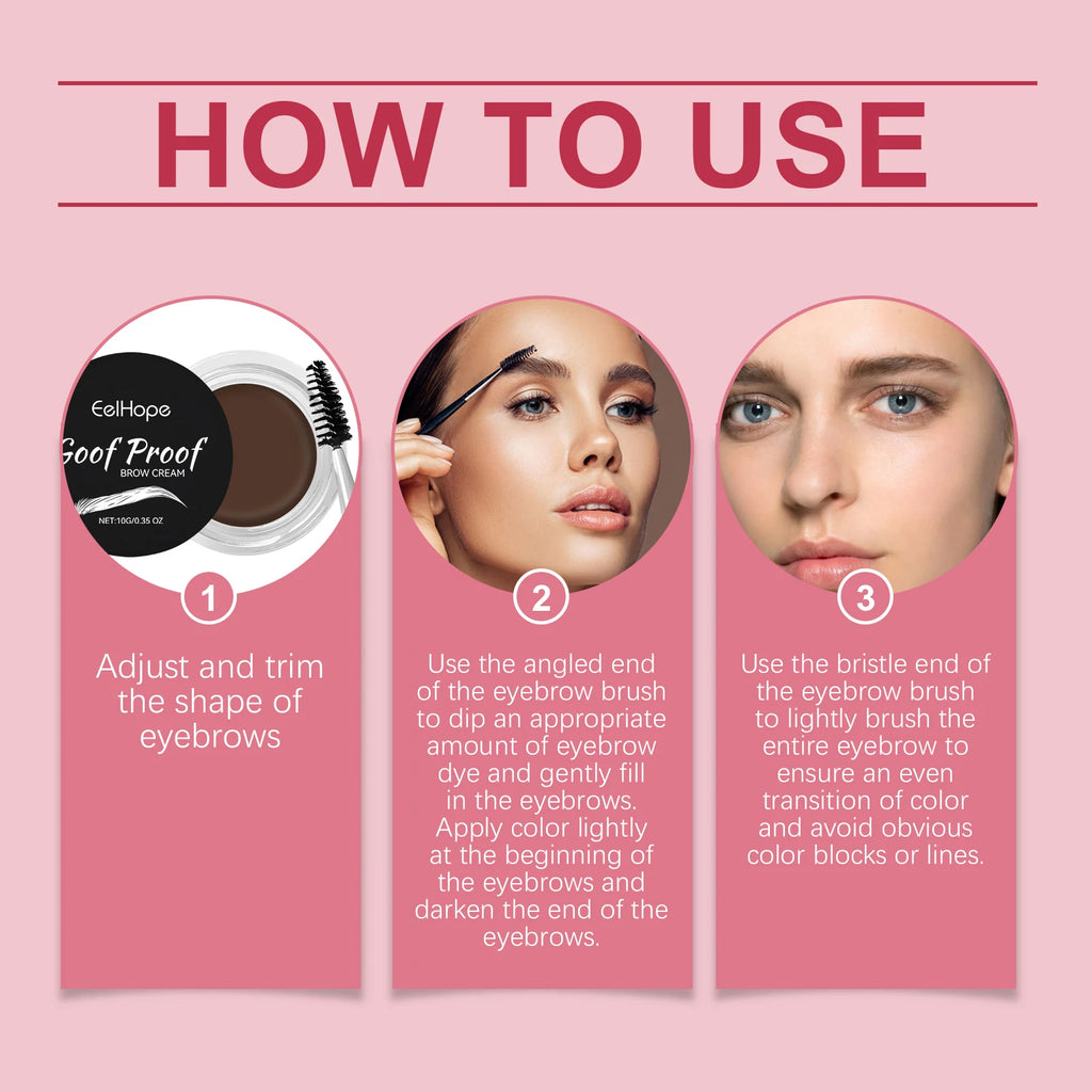 Eelhope Waterproof Eyebrow Tint Cream & Double-Ended Brush Eyebrow Tint Cream QXL