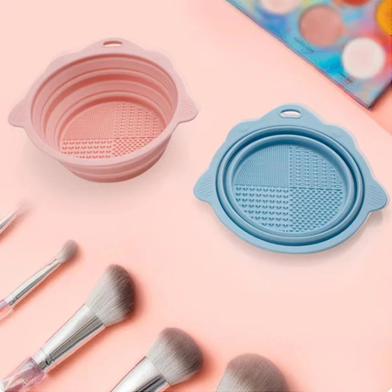 Silicone Makeup Brush Cleaning Bowl & Folding Holder Brush Cleaning Bowl QXL