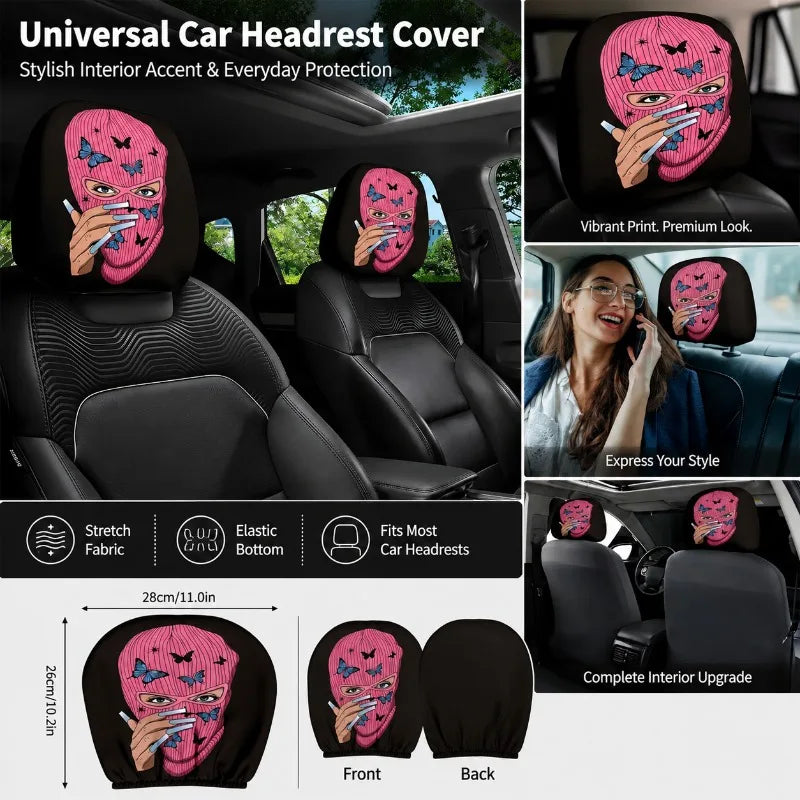 Pink Butterfly Car Headrest Cover | Stretch Fit, Universal Car Headrest Cover QXL