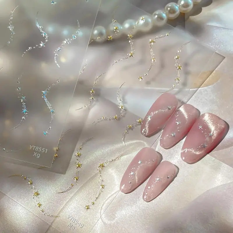 Holographic Star & Chain Nail Stickers | Gold & Silver Art Nail Art Stickers QXL
