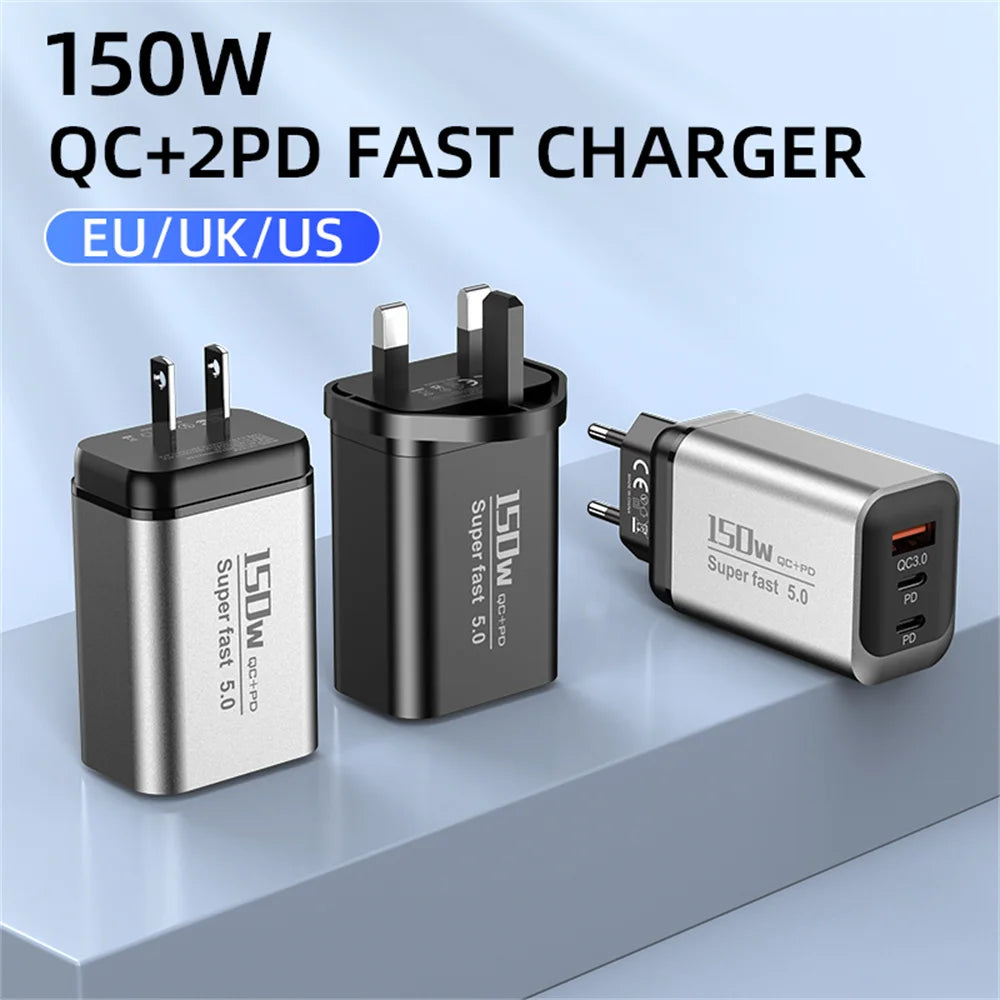 150W USB-C Fast Charger QC3.0 PD3.0 Multi-Port Wall Adapter USB-C Wall Charger QXL