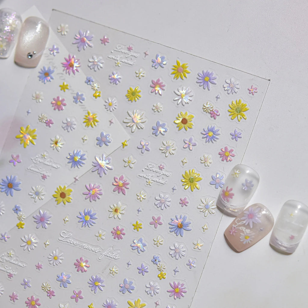 5D Holographic Daisy & Butterfly Embossed Nail Art Stickers Nail Art Stickers QXL